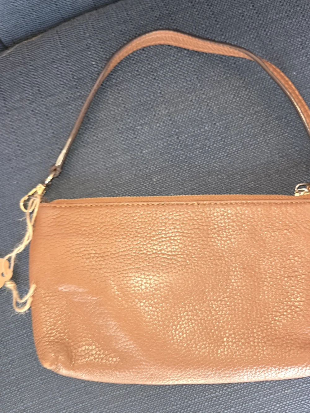 Michael Kors Cognac Pebbled Leather Wristlet with Gold Hardware